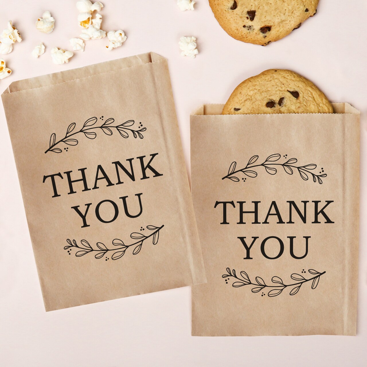 Big Dot of Happiness Rustic Leaves Thank You Kraft Brown Paper Treat Bags, Party Individual Greaseproof Paper Sandwich Cookie Bags - 25 Count